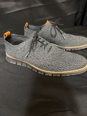 Cole Haan Zero Grand Gray Knit Lace-Up Slip-On Shoes with Tan Trim